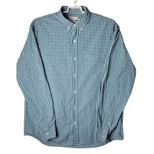Old Navy The Classic Shirt Mens L Teal Plaid Button Down Long Sleeve Casual Up